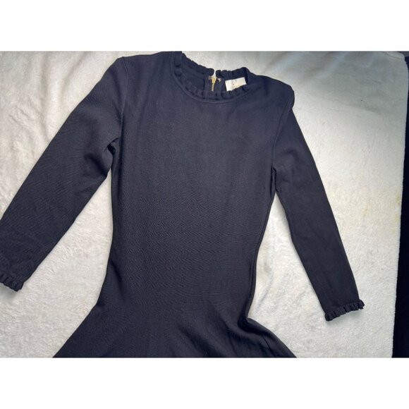 Kate Spade New York Black Pointelle Ruffle Sweater Dress Sz. XS Academia Preppy - Picture 3 of 8